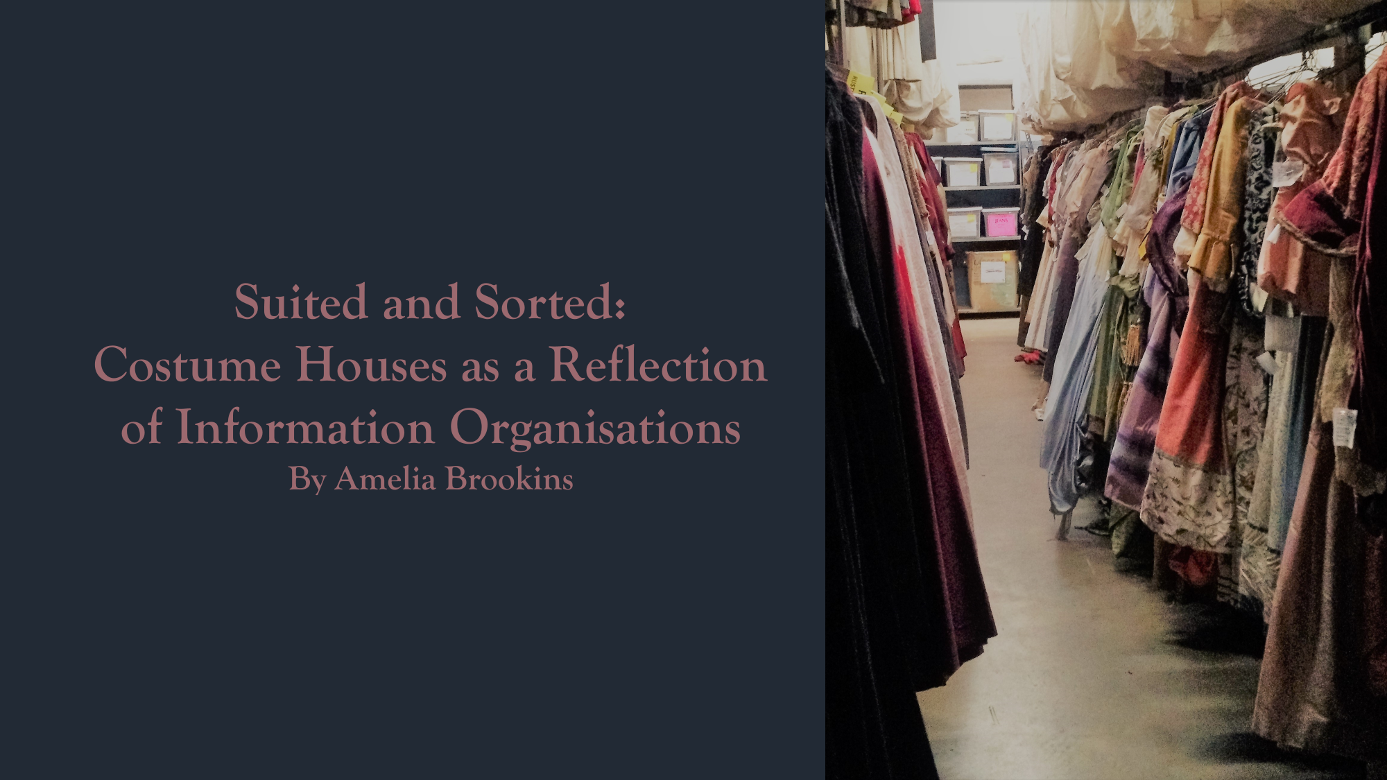 Cover page of prize-winning project.  Suited and Sorted: Costume Houses as a Reflection of Information Organisations