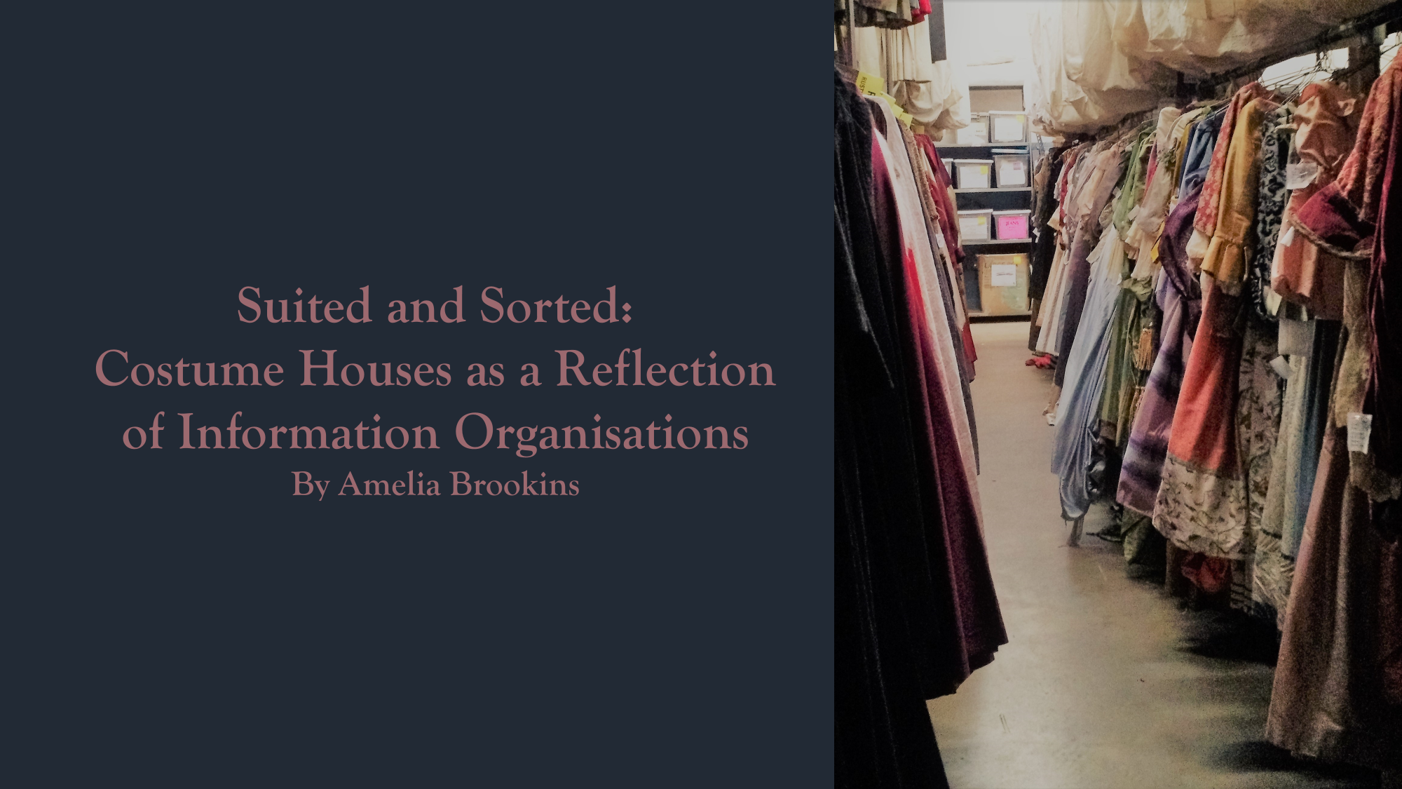 Cover page of prize-winning project. Suited and Sorted: Costume Houses as a Reflection of Information Organisations